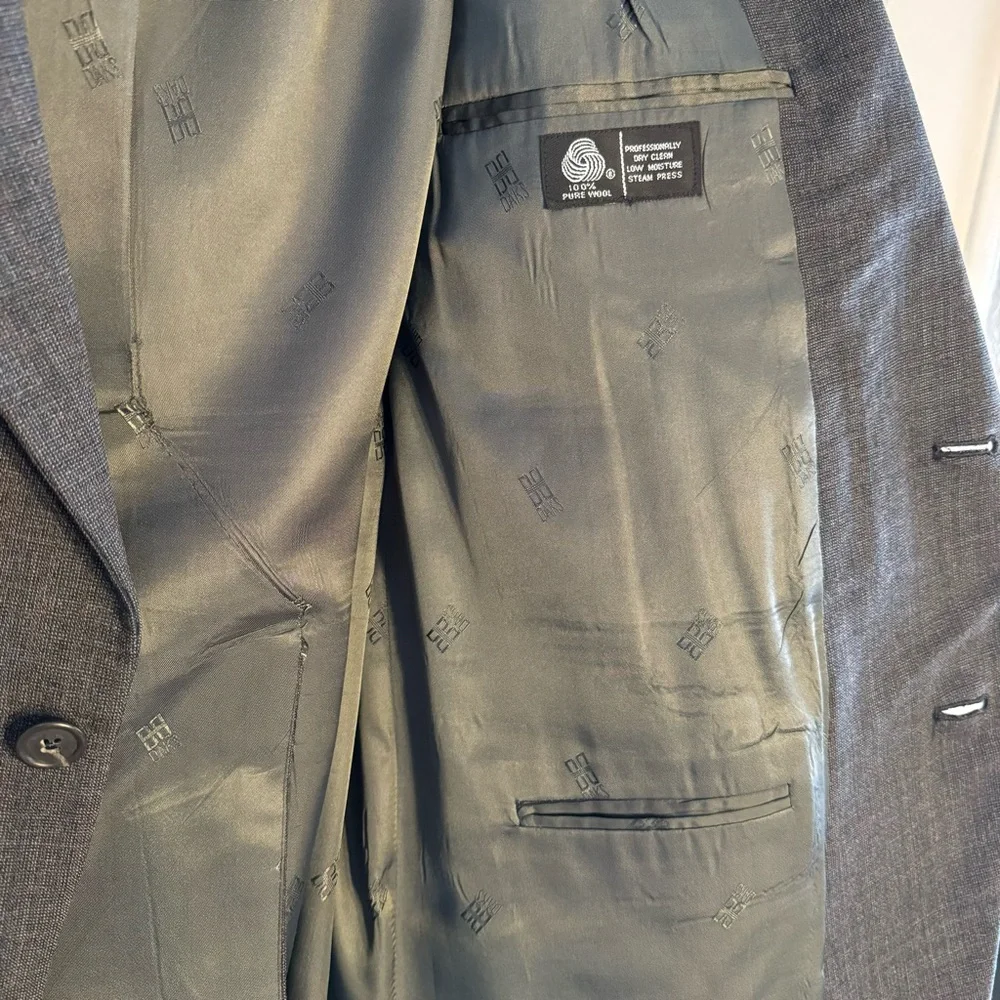 Vintage DAKS London Wool Tattersall Pattern‎ Grey Gray Blazer Sport Coat 42R